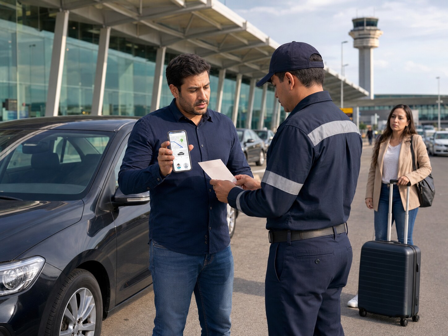 Conductor de plataforma recibiendo una infracción en el acceso a un aeropuerto
